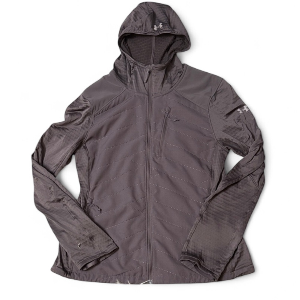 Under Armour Purple Fitted Cold Gear Hooded Zip Up Jacket Lightweight Size L